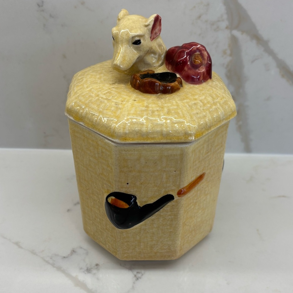 Vintage Humidor Tobacco Jar Dog Head Finial and Pipe Japan Smoker Paraphernalia
